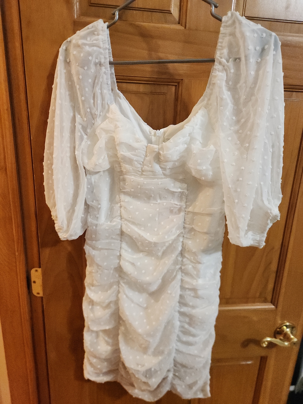 Hello Molly White Swiss Dot Ruched Mini Dress